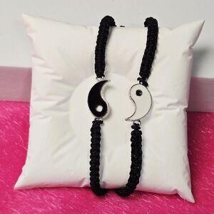 Yin Yang Matching Couple Bracelets 2 Black Cord Set Unisex Friendship Love Gift